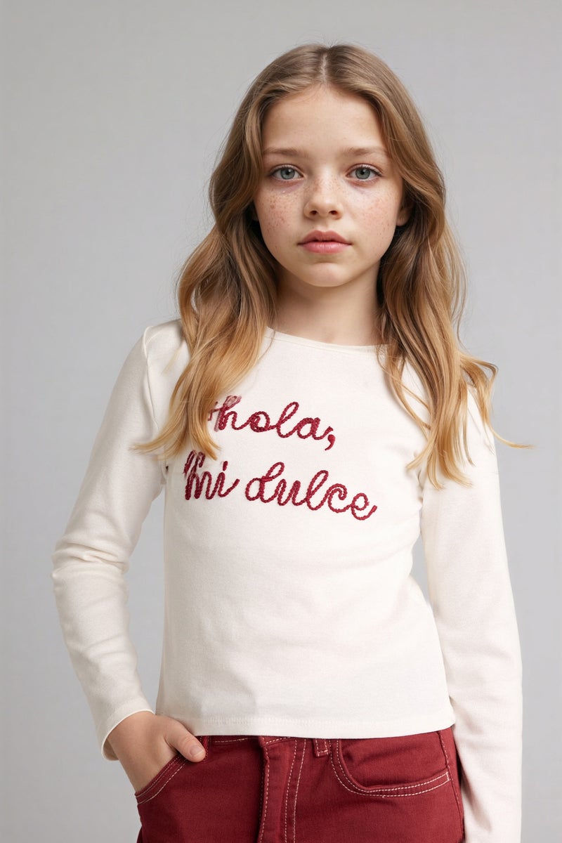 ديفاكتو تيشيرت بناتي نص كم مضلع بطبعة شعار بياقة مستديرة - Image 3